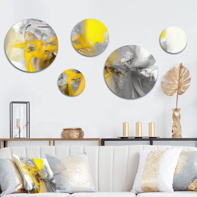 Abstract Wall Decor on Metal - Mustard Yellow And Vivid Grey I
