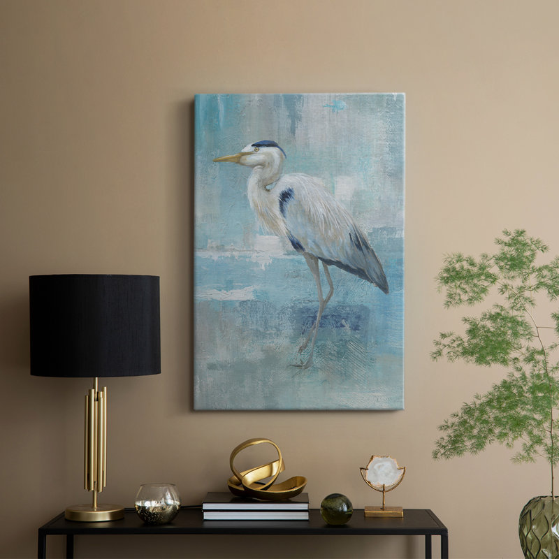 Héron bleu II - Cavas enveloppés de galerie, H 60 po x l 40 po
