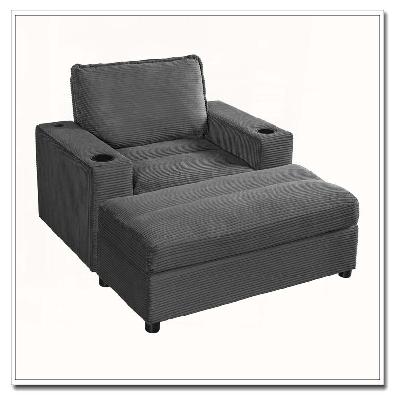 Méridienne surdimensionnée de 42,8 po avec repose-pieds avec rangement, canapé-lit en velours côtelé avec porte-gobelets et port de charge USB,