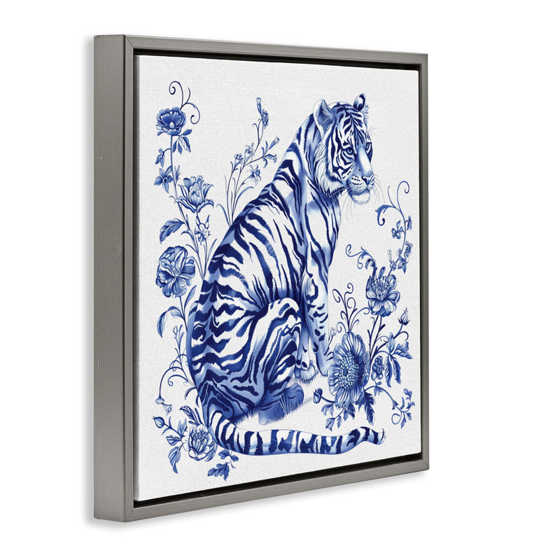 Cadre flottant traditionnel avec motif floral tigré orné de lettres et de lignes, H 25 po x l 25 po