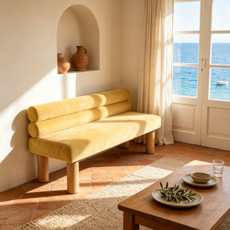 Banc de salle à manger rembourré polyvalent avec des pieds en bois d'hévéa robustes, idéal pour plusieurs pièces et styles de décoration.