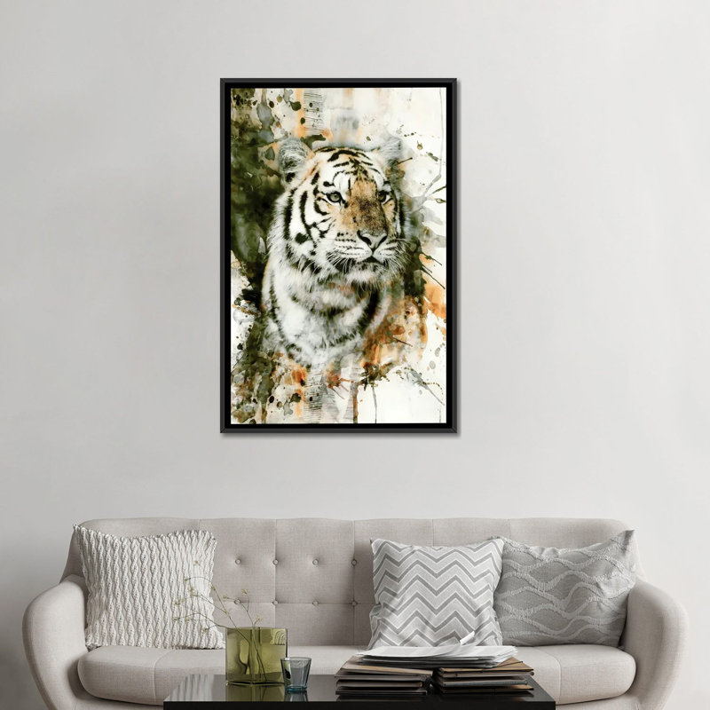 " Tiger I " by Riza Peker, 26" H x 18" W x 1.5" D, Black Floater Framed Canvas, No Mat