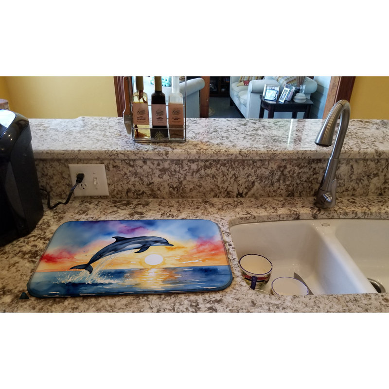 Dolphin Leaping at Sunrise Dish Drying Mat