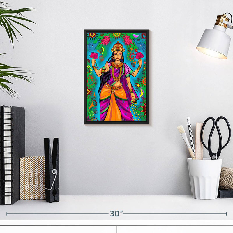 Déesse indienne Lakshmi, 9 po x 13 po, Cadre flottant noir