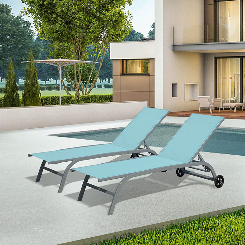 Chaise longue d'extérieur en métal Mehebbet, Bleu lac