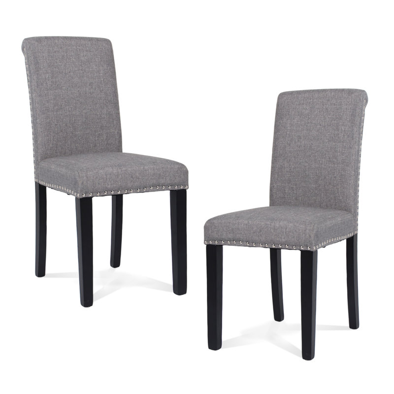Chaises de salle à manger rembourrées cloutées en lin Parsons, Gris clair
