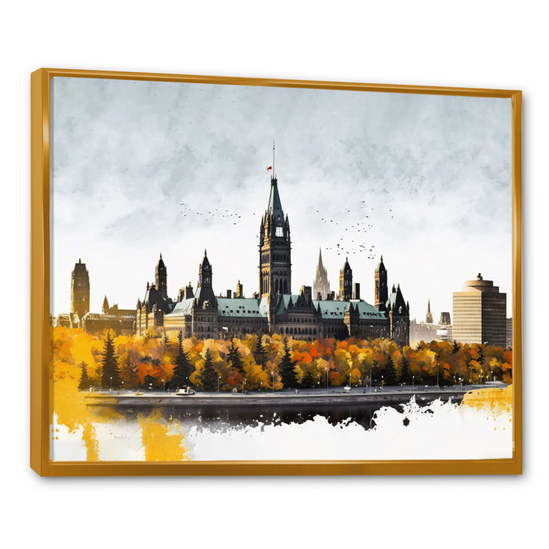 Ottawa in the Fall I - reproduction sur toile, Cadre flottant doré, H 16 po x l 32 po x P 1 po