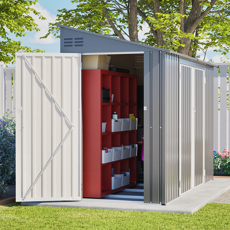 Remise de rangement extérieure 9 x 4 pi avec porte verrouillable, métal robuste pour tondeuse à gazon, outils, vélos et poubelles imperméable