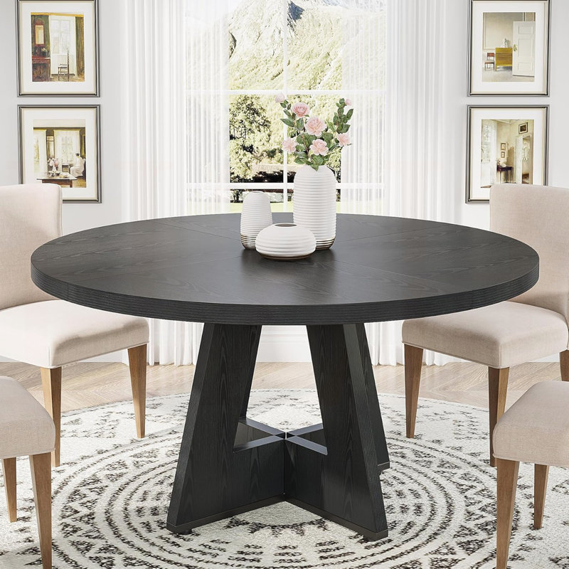 Table de salle à manger ronde de style campagnard, 47 po, Black