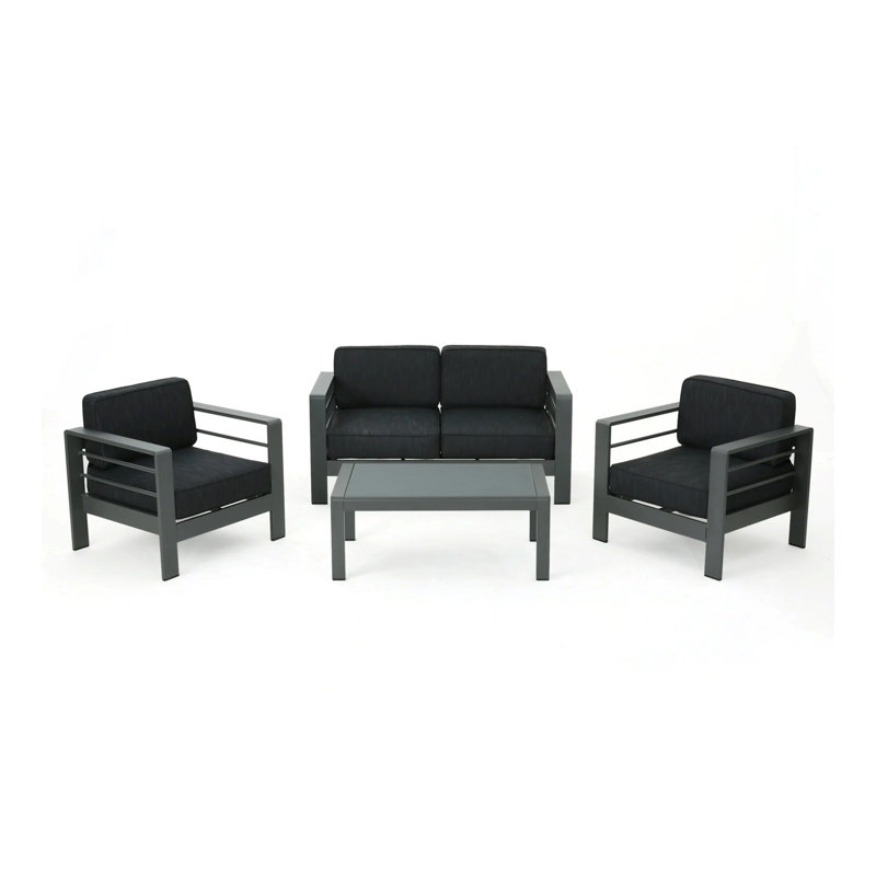 ensemble de conversation en aluminium 4 pièces Cape Coral, Gris, Noir