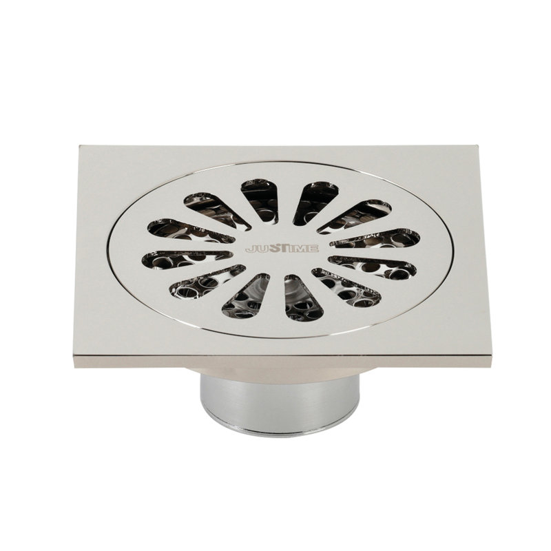 Kingston Brass Watercourse 4-Inch Square Grid Shower Drain with Hair Catcher, Polished Nickel
