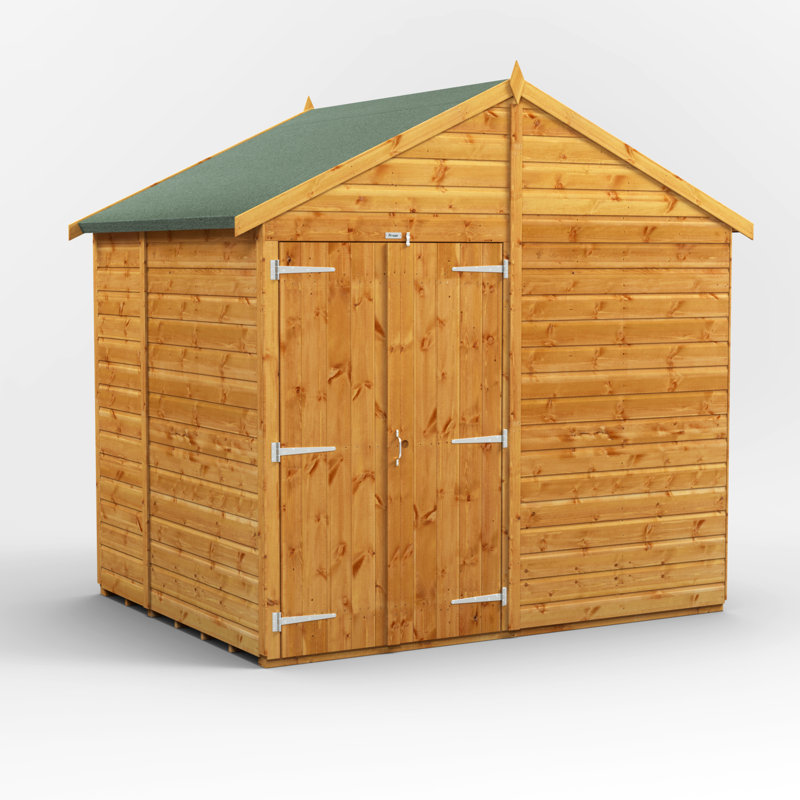 Powersheds 6 x 8ft Timber Tongue & Groove Windowless Apex Garden Shed, Double Doors