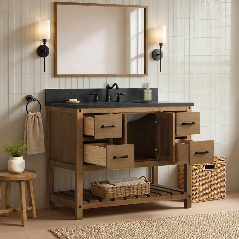 Ensemble de meuble-lavabo simple 42 po Radstock, Bleu Purbeck, Naturel antique