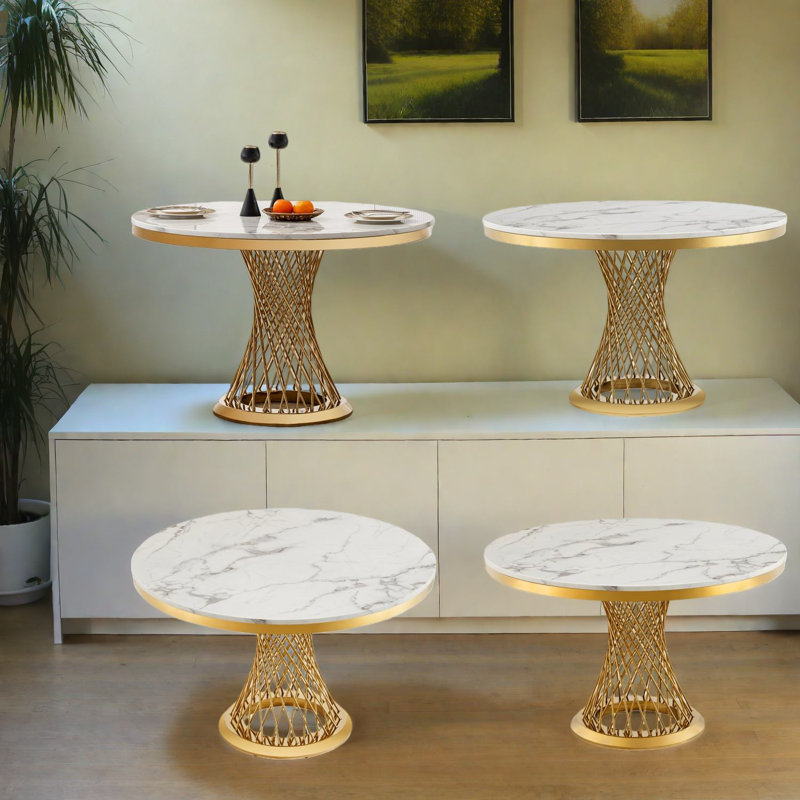 Table de salle à manger moderne en marbre, design rond blanc doré pour la cuisine