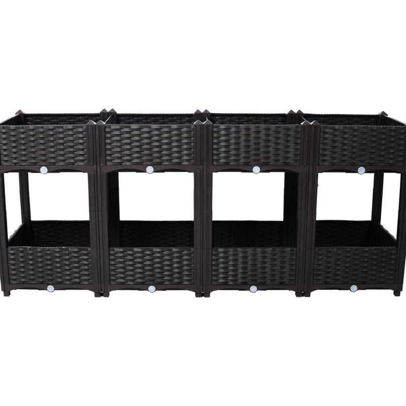 Polypropylene Outdoor Raised Garden Bed: 63"X15.7"X27.7", Brown With Drainage For Veggies, Flowers, And Herbs Flower, Vegetable, Herb Gardens