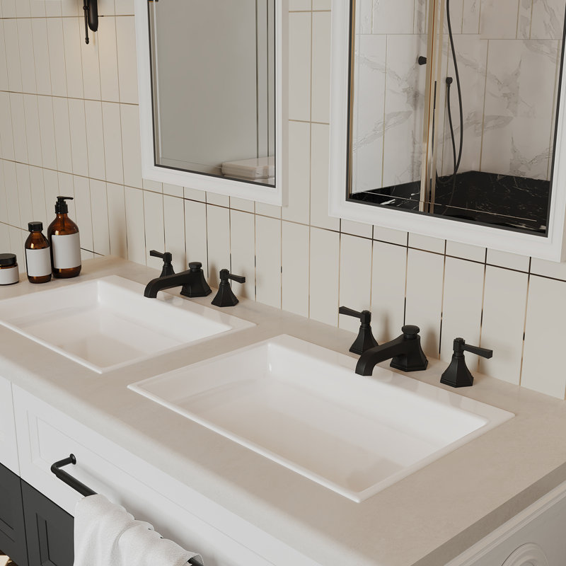Robinet pour salle de bain à 3 trous à poignées doubles, Noir mat