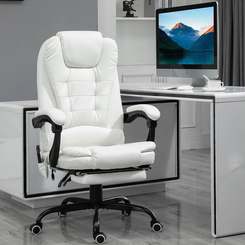 Fauteuil de bureau vibrant à 7 points Vinsetto, haut dossier, blanc