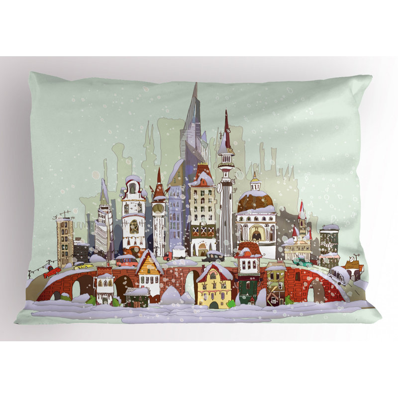 Gray/Orange/Yellow Polyester Microfiber Piece Sham, Twin