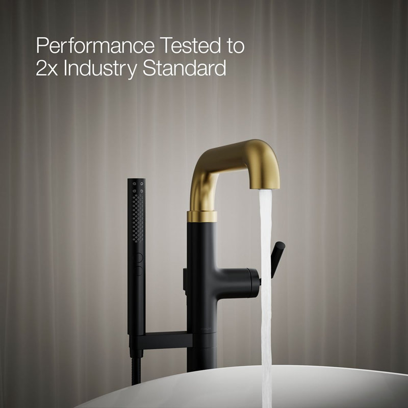 Tone Floor Mounted Clawfoot Tub Faucet, Matte Black/Moderne Brass