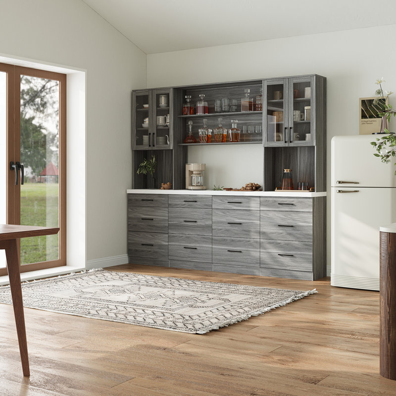 Buffet de 94,5 po de large avec garde-manger, Gris