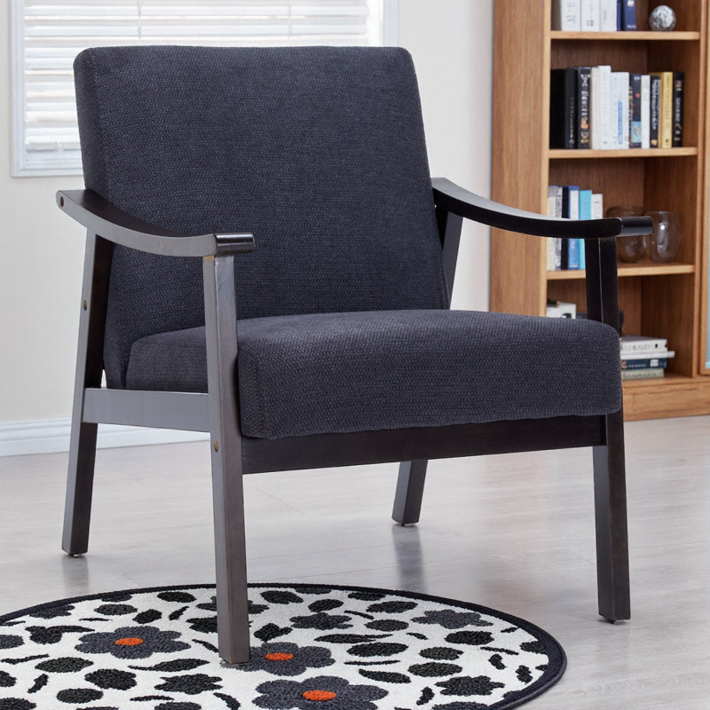Avellune Medieval Modern Armchair, High-Back Upholstered Accent Chair with Solid Wood Legs for Living Room or Bedroom