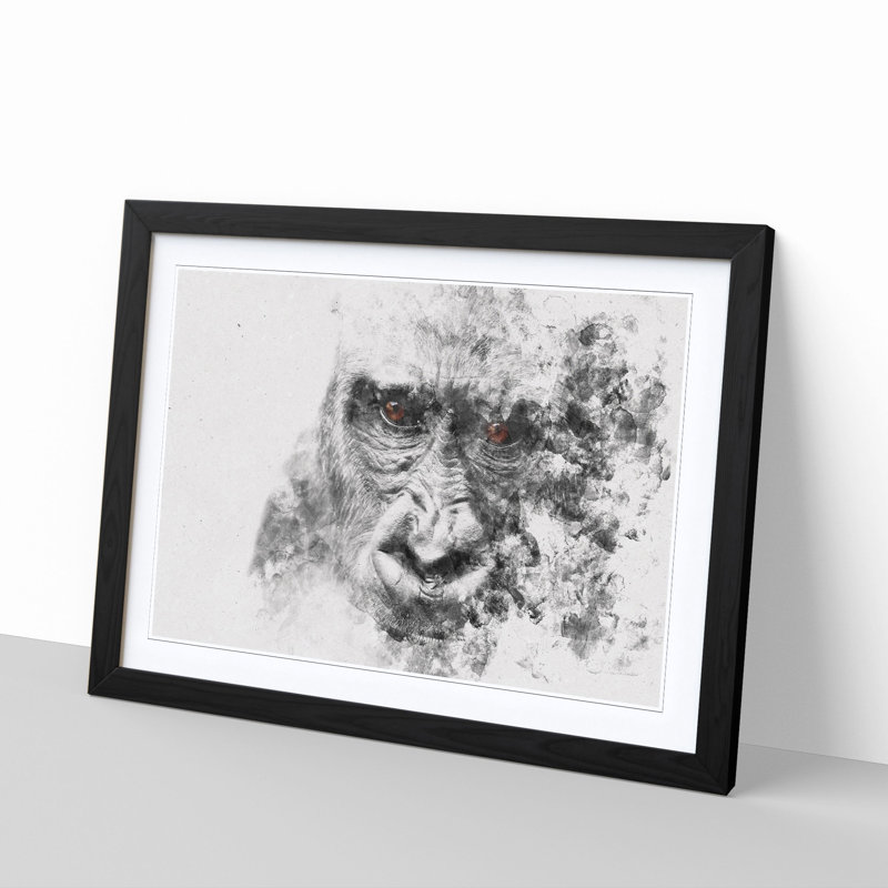 Gorilla with Brown Eyes - Picture Frame Painting Print, 45cm H x 63cm W x 2cm D, Black Framed