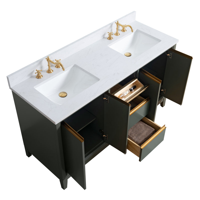 Meuble-lavabo double 60 po avec comptoir, Vert rétro, Lit double, 60"