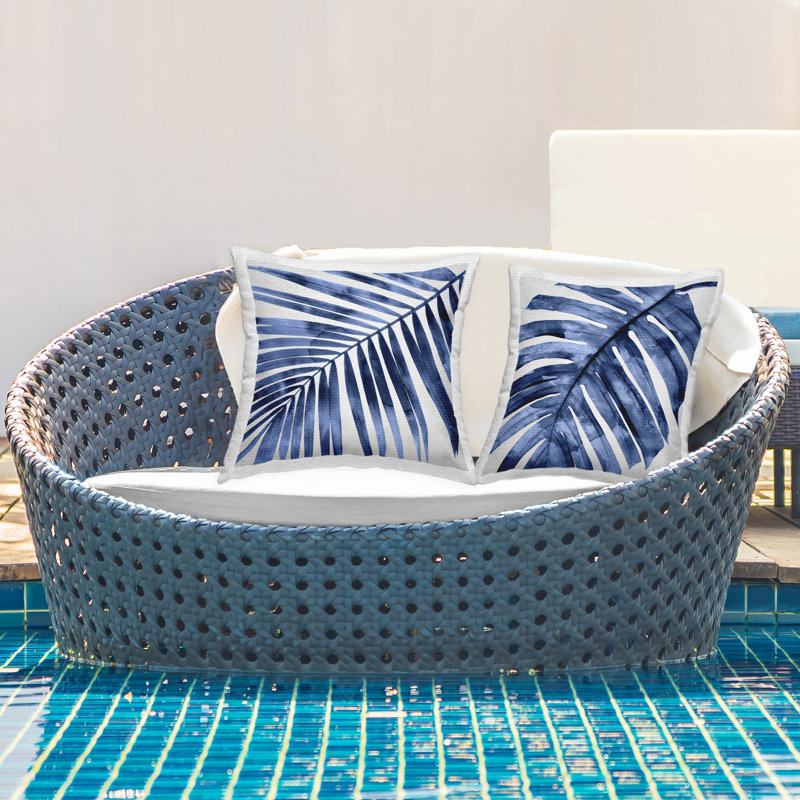 Tropical Blue Rainforest Palms Square Outdoor Throw Pillow Set