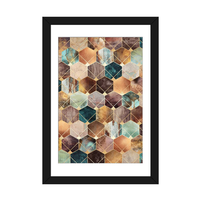 «Natural Hexagons and Diamonds», impression sur toile, Papier d'art encadré noir, H 24 po x l 16 po x P 1 po, Blanc
