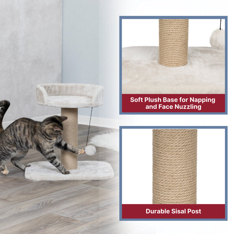 Mica 18-Inch Light Gray Sisal Cat Scratching Post with Plush Platform
