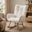 Fauteuil à bascule à oreilles avec poche de rangement latérale, revêtement en tissu Teddy, base en bois massif, fauteuil d'appoint polyvalent pour chambre d'enfant ou salon, blanc-2095933087-2095933056