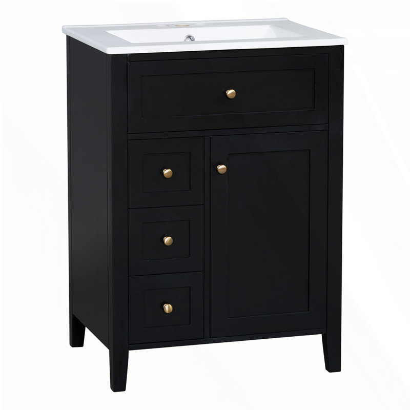 Meuble-lavabo 24 po avec lavabo, Noir, Or