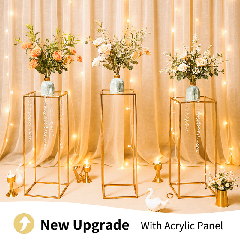 4Pcs High Wedding Flower Stand with Acrylic Laminate, Clear Flower Stand Column Geometric Floral Vase Elegant Display Holder for Birthday Party Wedding Table Decorations