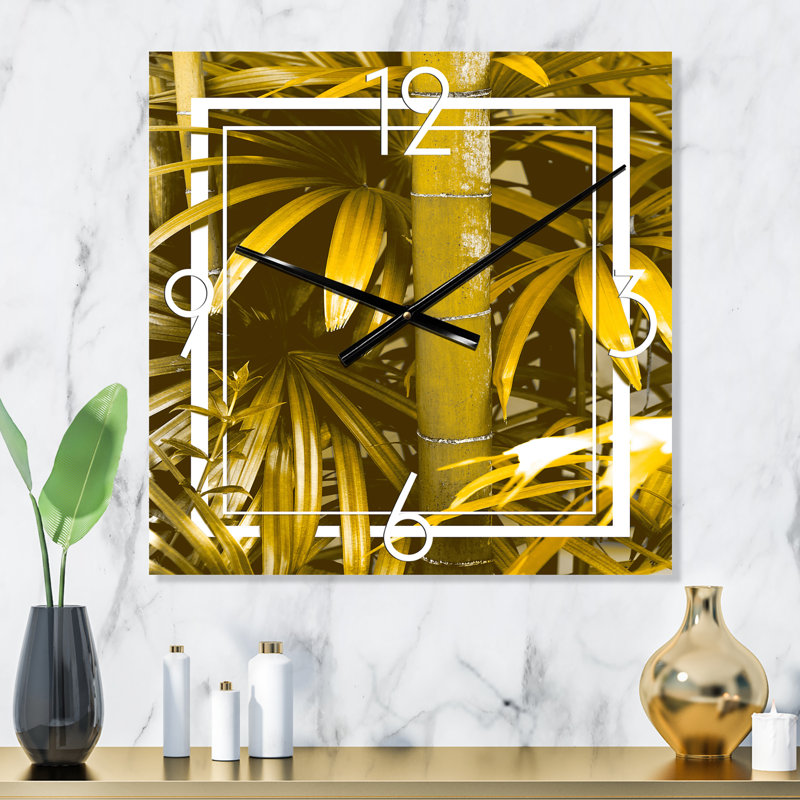 Bambou jaune et feuilles tropicales - Horloge murale tropicale, Grand