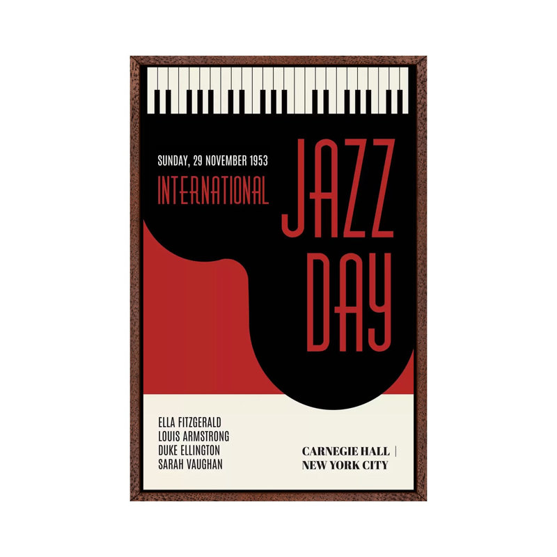 Jazzy Days - Dark Red by Kubistika - Print on Canvas, 101.6cm H x 66.04cm W x 3.81cm D, Classic Brown Wood Floater Framed