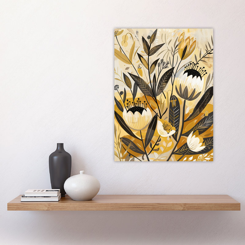 Anemone Flowers Mustard Yellow Boho Design Wall Art Print