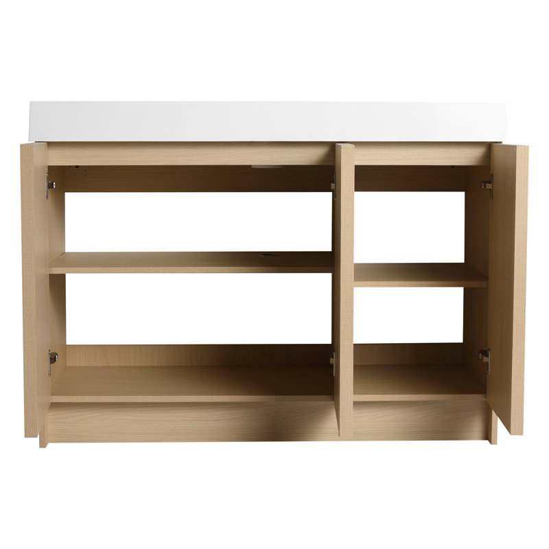 Meuble-lavabo de 48 po avec lavabo et armoire en résine. Conception moderne pour la salle de bain. Fabrication en contreplaqué. Rangement généreux. Tablettes réglables. Conception contemporaine blanche à fermeture en douceur. Base. Unité généreuse