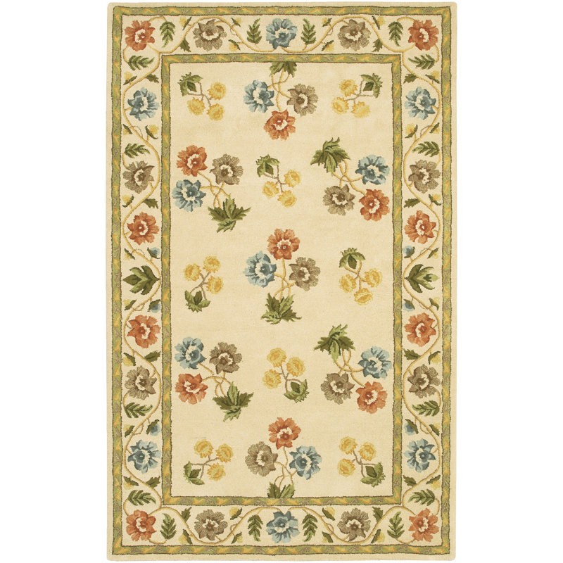 Tapis oriental crème en laine touffeté à la main Helmetta, 5 pi x 7 pi 6 po