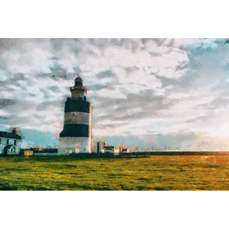 Painted Lighthouse In Green Field - Wrapped Canvas Art Prints, 30cm H x 46cm W
