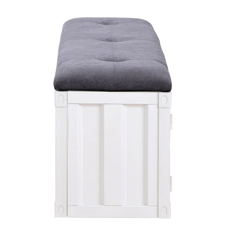 Banc de rangement gris et blanc avec revêtement intérieur confortable et spacieux, Gris / Blanc