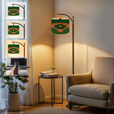  Arc Floor Lamp Baseball Field Layout Diamond Pitcher s Mound Tall Modern Standing Lamp LED Adjustable Linen Lampshade 3 Color Temperatures