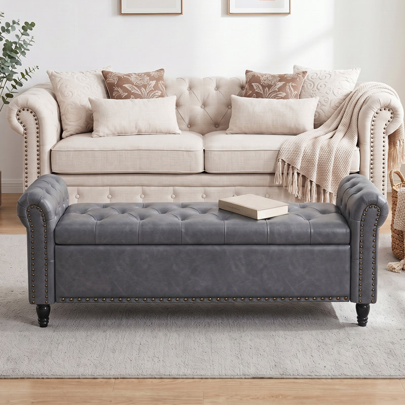 Banc de chambre à coucher avec rangement, Gris, H 22 po x l 55,7 po x P 18 po