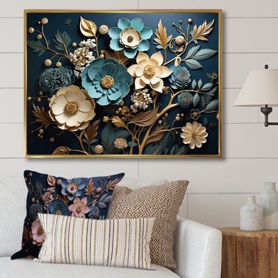 Blue And Gold Charming Spring Flower Elegance I - Flowers Wall Art