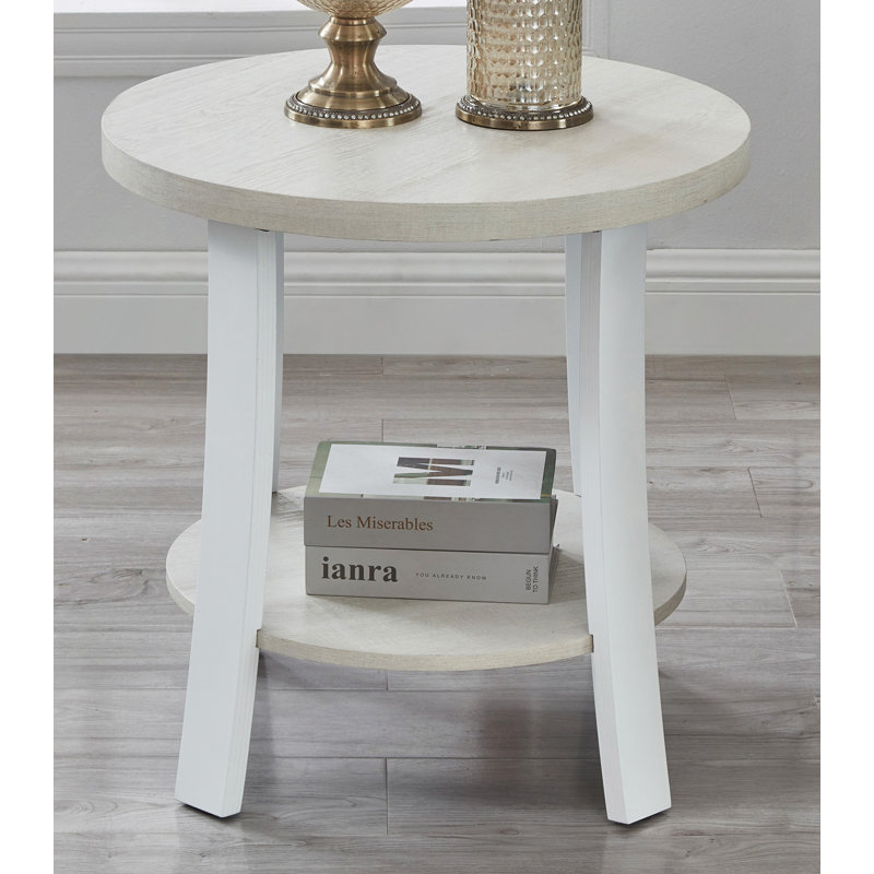 Contemporary Round Wood Shelf End Table In White Finish