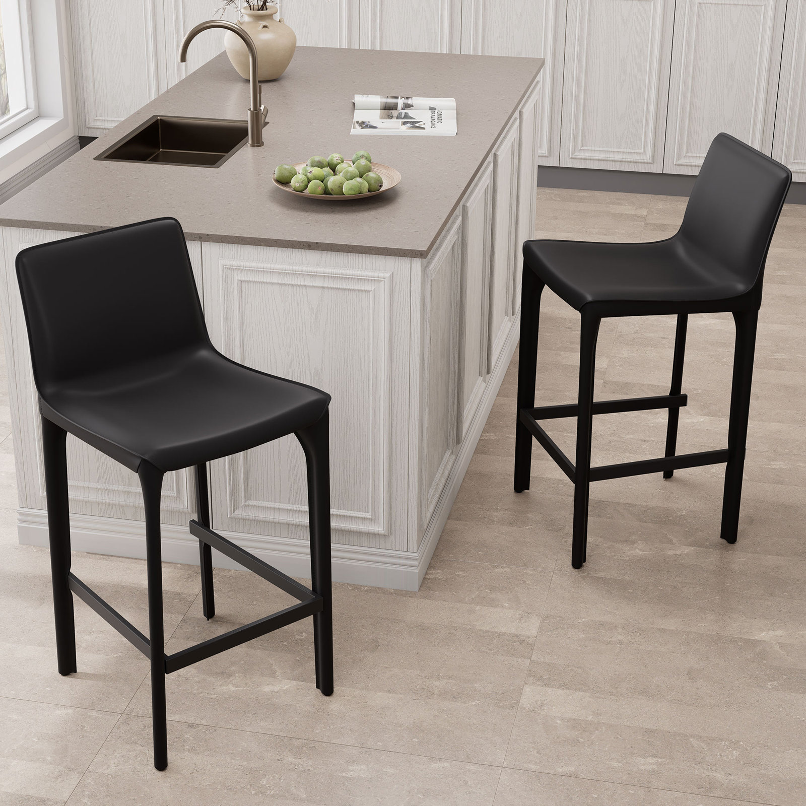 Vannes Vegan Leather Barstool, Black, 2