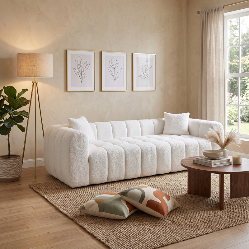 Canapé de 103 po surdimensionné à motif de nuage bouclé 103 po sans assemblage requis, Blanc