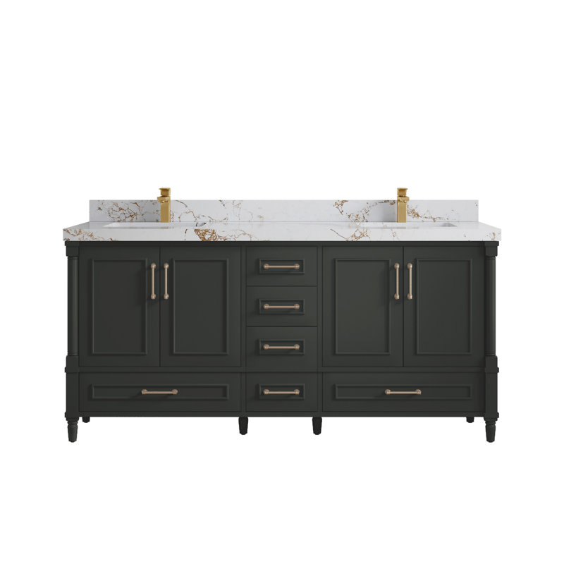 Aberdeen 72'' Double Bathroom Vanity with Top, Viola Gold, Blacktop