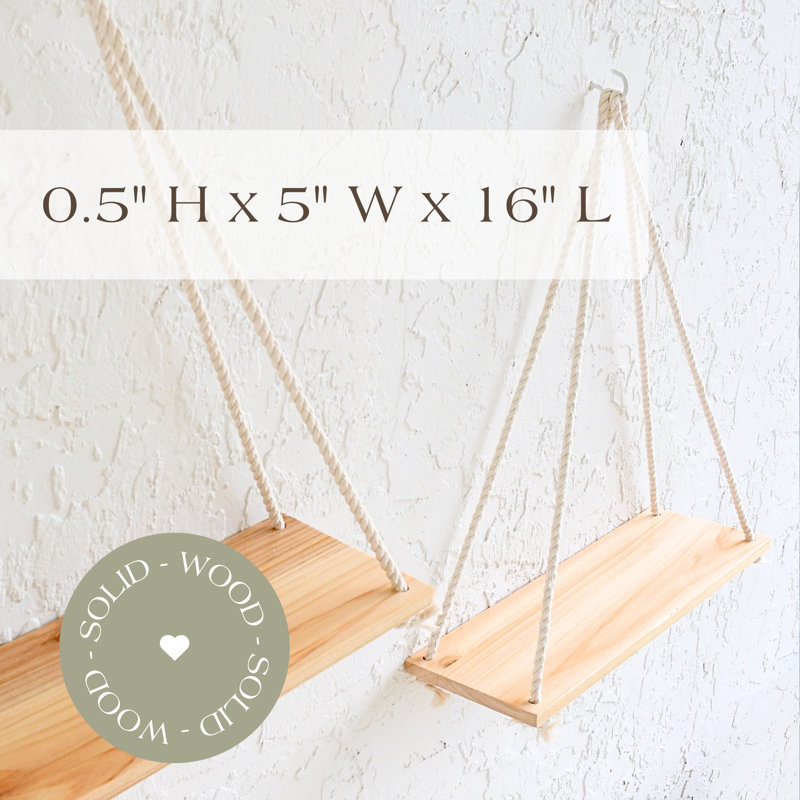 2 Piece Hanging Solid Wood Floating Shelf