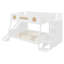 Lit double superposé au-dessus de grand lit double en bois avec glissade, escalier de rangement, garde-corps et lattes-290562723