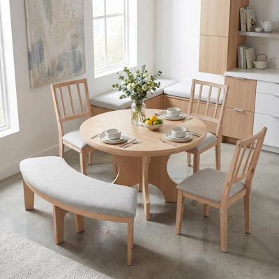 Ensemble de table de salle à manger 5 pièces avec chaises rembourrées et banc incurvé